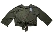 Saint Germain Sweater Womens Large Green Tie Top 3/4 Sleeve Preppy Pullover