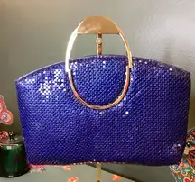 Vintage Navy Blue‎ Marlo Metal Mesh Clutch with Gold Handle