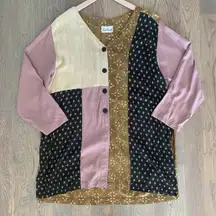Vintage Red's Threads Patchwork Jacket Dusty Rose/Black/Tan Print Medium