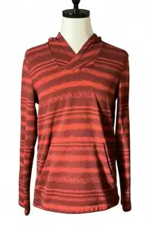 Merrell Women's Red Striped Fleece Hoodie Pullover Pocket Casual Baselayer