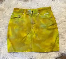 MSGM made in Italy tie-dye denim mini skirt in yellow, size 40