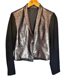 Elie Tahari Black Cropped Blazer With Gray Sequins - size 4
