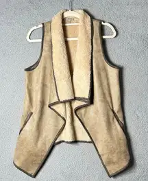 Jodifl Vest Womens M Tan Long Waterfall Front Sleeveless Faux‎ Fur Vest