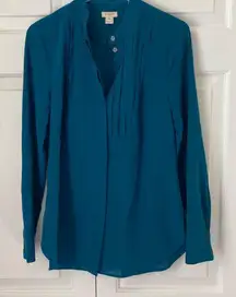 J.‎ Crew Factory Tuxedo Front Blouse Turquoise XS Long Sleeve Lighweight
