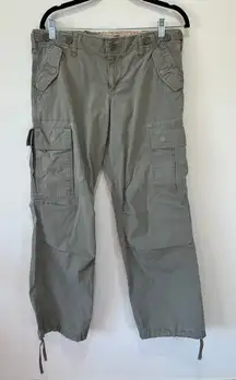 Vtg Y2K Old Navy green cargo pants size 10 ultra low waist wide leg embroidery