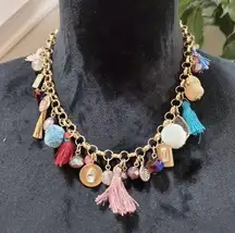 Womens Multi Pendants Coral Pearl Gold Plated Charm Statement Bohemian Necklace