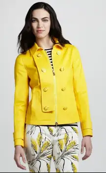 Tory Burch Yellow Denim Rain Pea Coat Jacket Waxed Cotton sz 6