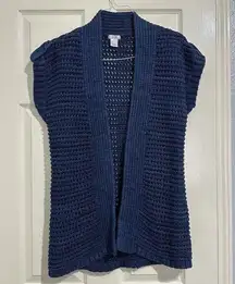 Cache Short Sleeve Open Knit Cardigan Sweater Sz M Medium Blue