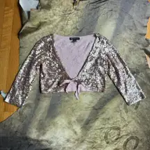 INC International Concepts Metallic Pink Cropped Tie Cardigan