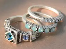 Elegant Silver and Blue Gemstone Ring Set