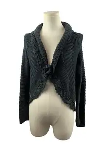 Knit Cardigan Sweater With Shawl Collar & Front Flower Detail XS
