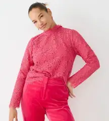 NWT J.Crew Lace Mockneck Top Dragonfruit Pink Long‎ Sleeve Lace Scallop Size 14