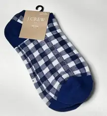 J.Crew Women's Ankle Gingham Blue and White Plaid Print Socks OS NWT