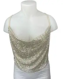 Forever 21 Silver Sequin Sleeveless Cowl Neck Cami Camisole Crop Tank Top Sz 1X