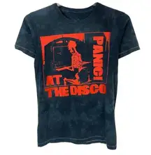 PANIC! AT THE DISCO womans size small blue tie due graphic band tee shirt