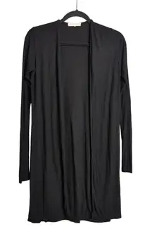 Joah Brown Black Longline Open Duster Cardigan S/M Rayon Stretch Slits Cozy Chic