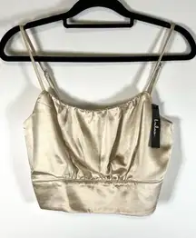 Lulu’s NWT Beige Satin Tie-Strap Cropped Tank Top‎ Size M Zip Up Back