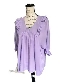 Smock Top Romantic Victorian Lavender Peasant Flowing Ruffle Blouse