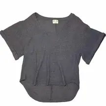 Joyfolie Mia Joy Slate Gray Short Sleeve Waffle Knit Sweater Top