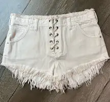 LIKE NEW! We the Free by Free People ivory denim lace up shorts size‎ 30