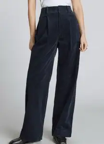 NWT Everlane Navy Wide Leg Pleated Front Corduroy Way-High Drape Pant Size 10