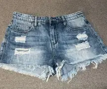 BLANK NYC Wedge Jean Shorts Size 27 with  Distressing and Raw Hem
