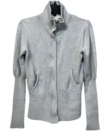 Boston Proper Cashmere Silk Blend Cardigan Jacket Size M Gray Zip Snap Pockets