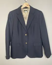 J Crew Pinstripe Wool Blazer Navy Blue Womens Jacket‎ Two Button Size 6 Office