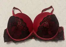 Cacique Sz 40B Red With Black Lace Padded Underwire Bra