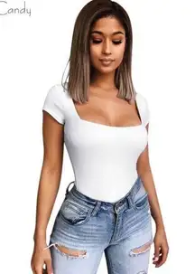 🔃Square Collar White Short Sleeve Bodysuit