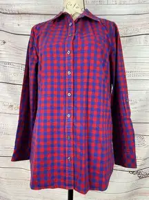 Talbots  Button Front Flannel Shirt Womens S Long Sleeve Collared 100% Cotton