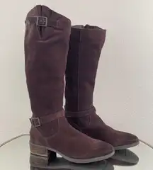 Dark Brown Distressed Suede Painter Knee High Tall Riding Boots