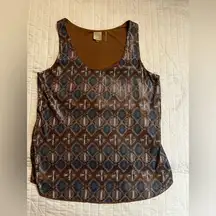 Ecru sequin geometric print top NWOT