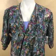 Lularoe green purple short sleeve open kimono