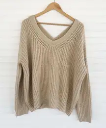 Foreign Exchange Tan Beige Chunky Knit Oversized Sweater Size M/L