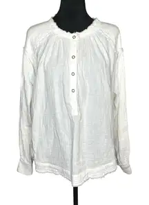 We The Free Collarless Oversized Button Front Cotton Blouse Ivory Small NWOT