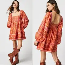 Free People Bohemian Retro 70s Flower Child Endless Afternoon Mini Dress XS Fall