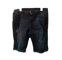 Be Girl Women's Plus Size 16 Blue Capri Jean Shorts Pockets Destroyed Distressed