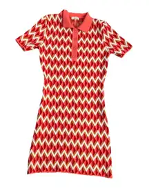 A Peach Sweater Dress Large Polo Shirt Dress Bodycon Chevron Stretch