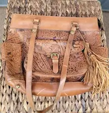Patricia Nash Zamora Tooled Leather Western Purse Satchel Tassel Shoulder Purse