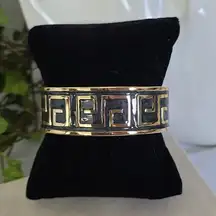 Gold Filled Greek Key Clamper Hinge Bracelet Gold And Black Enamel