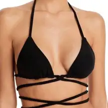 FRANKIE’S BIKINIS Tatum Bikini Top Black Terry NEW Size L Wrap Tie