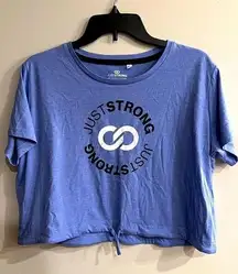 JUST STRONG Women’s Blue Short Sleeve Drawstring Crop Top Size XL