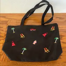 Cute summertime Black Tote Bag with Embroidered Accents