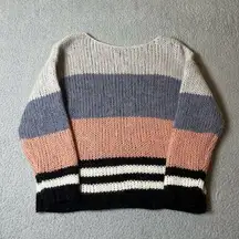 Lucky Brand Sweater Womens Medium Wool Blend Multicolor Bold Stripe Pullover