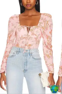 Free People NEW Hilary Printed Top Pink Floral Long Sleeve