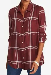 OLD NAVY Classic Shirt button down long sleeve flannel plaid shirt Crimson