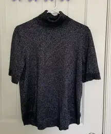 NWOT Cable &‎ Gauge women’s black silver metallic turtleneck knit top large