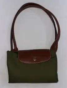 Longchamp Le Pliage Green Leather Canvas Gorpcore Designer Tote Shopping Bag