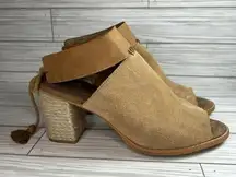 TOMS Seville Women 9.5 Peep Toe Heeled Honey Suede Leather Bootie Sandal Comfort